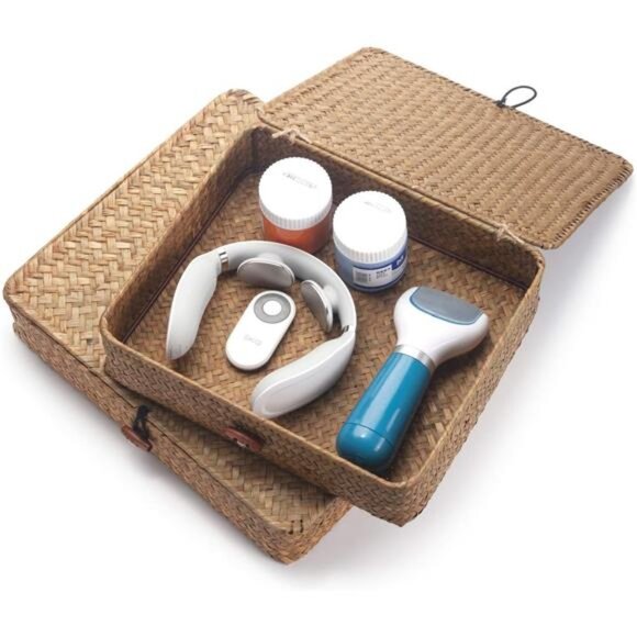 Seagrass Storage Basket Box with Lid Rectangular Woven Shelf Baskets Bins for - Picture 2 of 7
